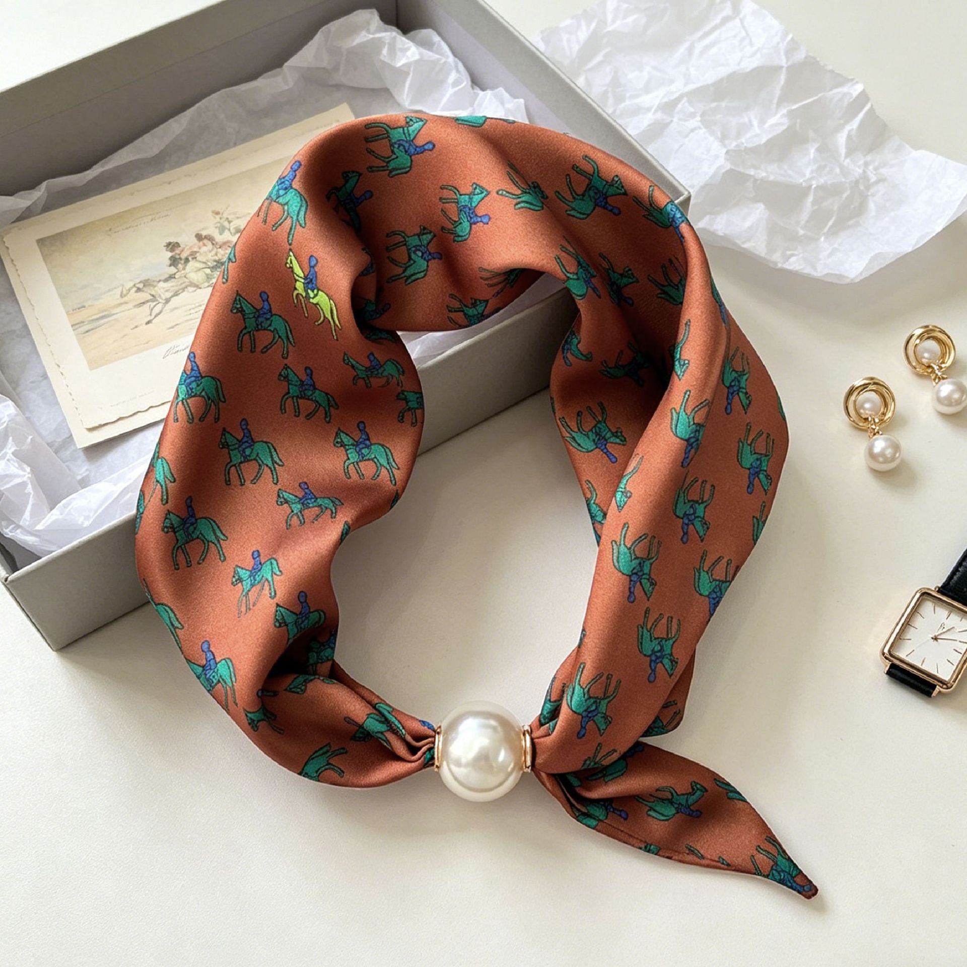 Ascot Neck Scarf - 럭셔리 나이트 펄 마그네틱 스카프 여성