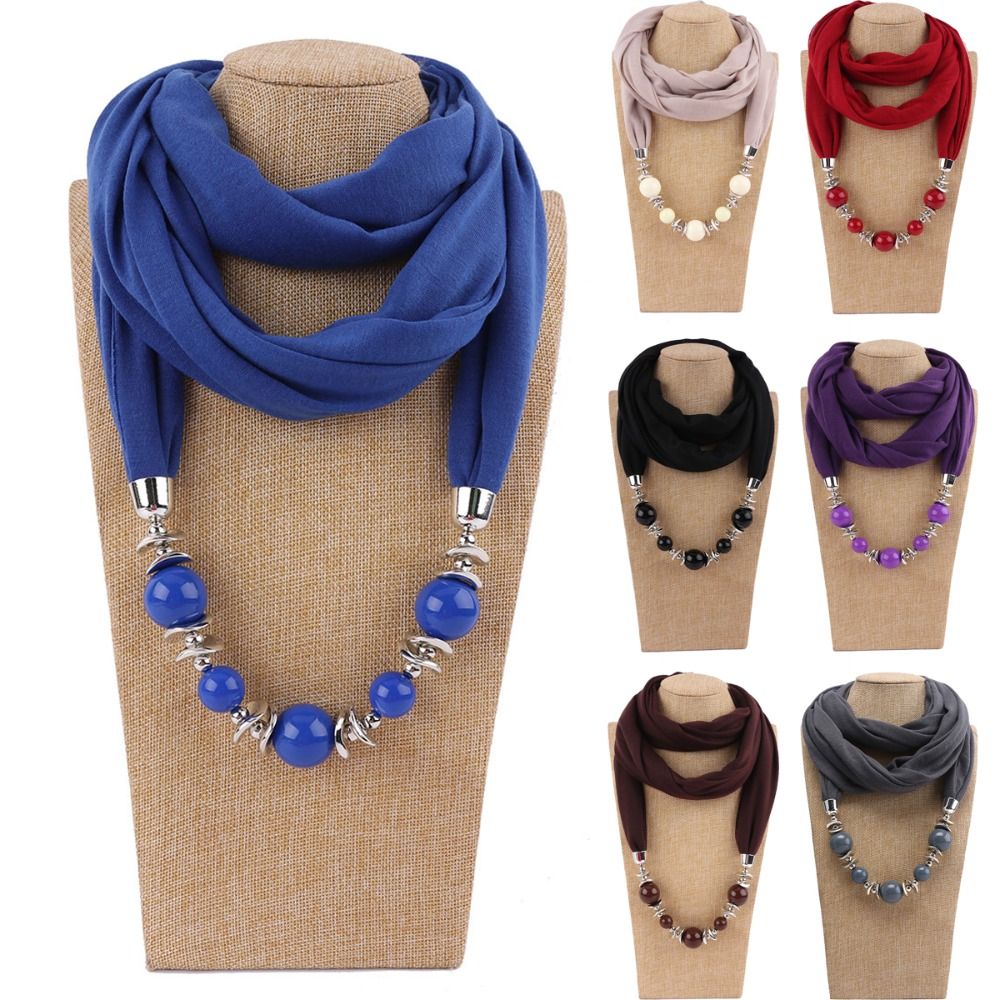 Infinity Scarf Knit - 패션 쉬폰 스카프 비즈 장식 에스닉