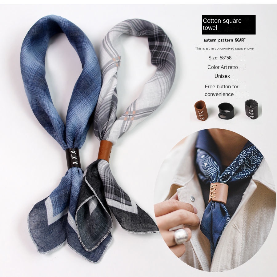 Ascot Neck Scarf - 버튼이 있는 남성용 스퀘어 스카프 코튼