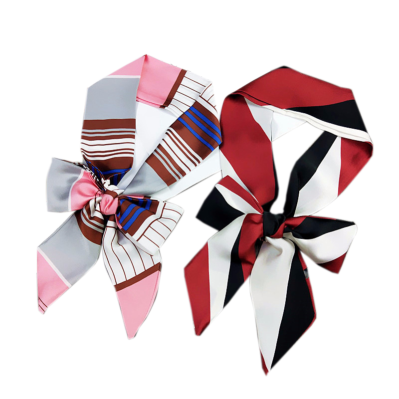 Silk Tie Striped - 여성용 탑 스몰 롱 실크 네커치프,