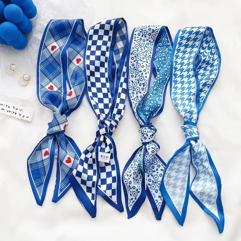 Ascot Neck Scarf - 클라인 블루 실크 스카프 여성용 새