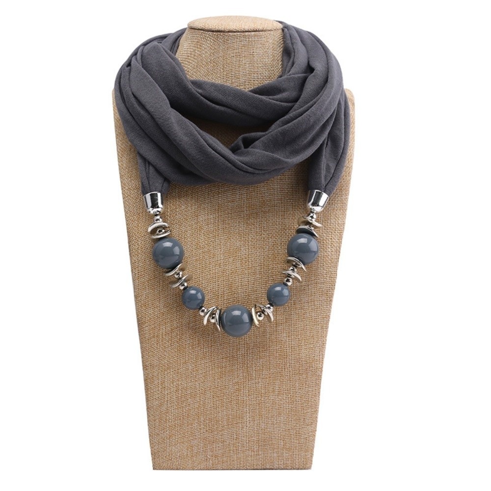 Infinity Scarf Knit - 쉬폰 스카프 목걸이 비즈 장식 에스닉