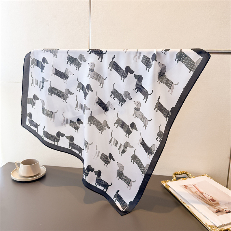 Bandana Cotton - 여성용 코튼 도그 프린트 스퀘어 스카프,