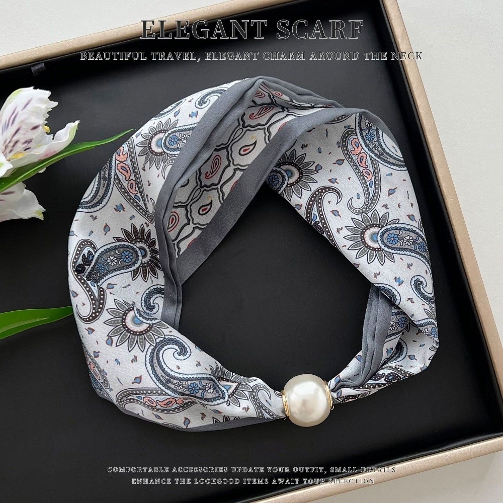 우아한 자석 잠금 장식 진주 실크 스카프 얇고 부드러운 - Ascot Neck Scarf 리뷰 및 가격