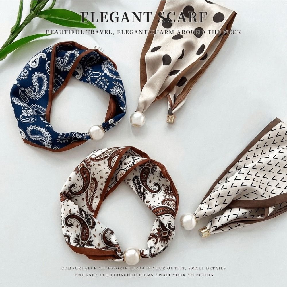 우아한 자석 잠금 장식 진주 실크 스카프 얇고 부드러운 - Ascot Neck Scarf 리뷰 및 가격