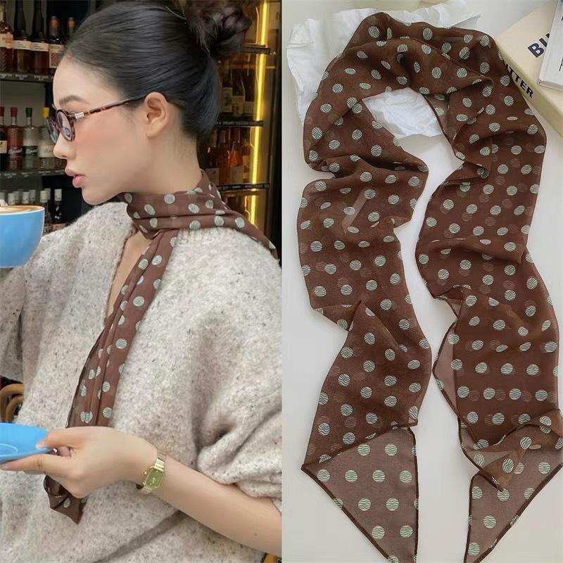 폴카 도트 꽃무늬 프린트 실크 스카프 얇은 넥 스카프  - Ascot Neck Scarf 리뷰 및 가격